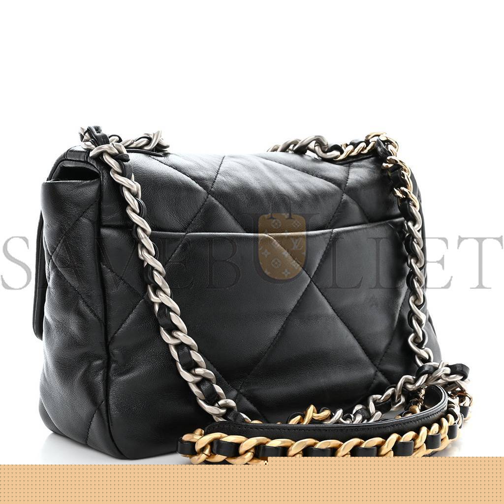 Ch*el master lambskin quilted medium Ch*el 19 flap black as1160 (26*16*9cm)